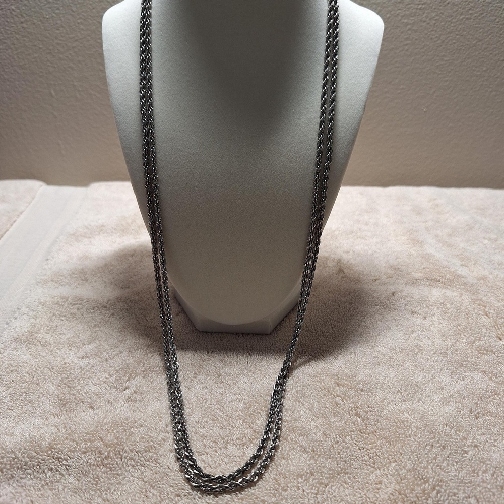 Vintage Napier rope necklace oxidized silver tone 60 inches 59 grams